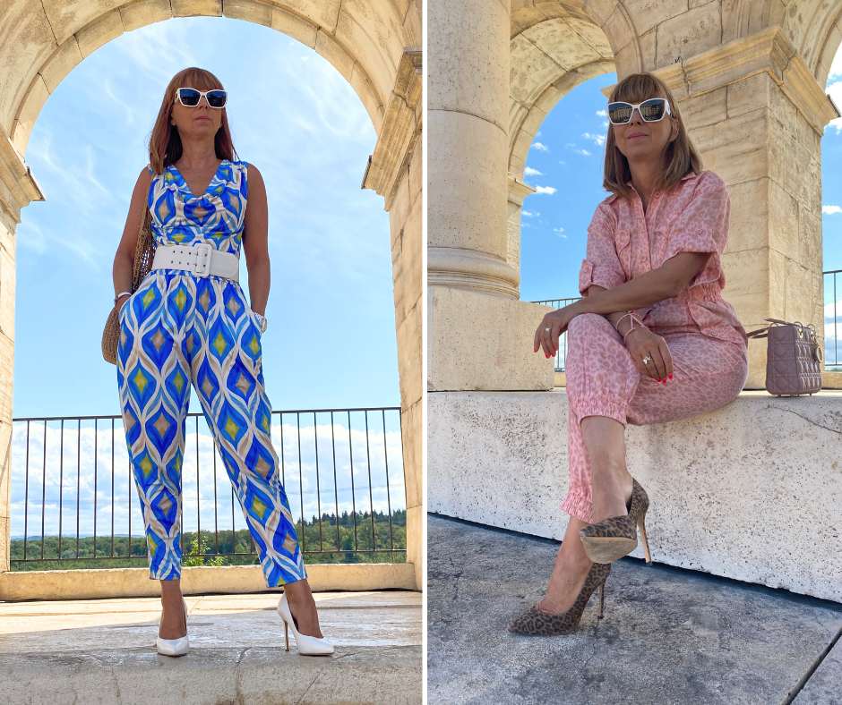 Jumpsuit im CASUAL LOOk mit den leofarbenen High Heels Gloriellas Wild leo und dne weissen High Heels GLoriellas Venice